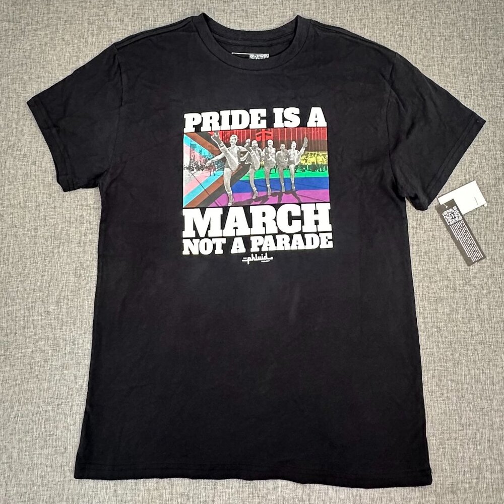 NEW! Gender Free Graphic T-Shirt "Pride is A March Not A Parade" Medium Cotton